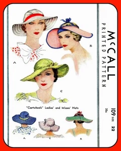 DERBY Hat Pattern 109 Floppy Sun Hat Beach Hat 3 Styles Vtg 1933 Sewing Craft - Picture 1 of 5