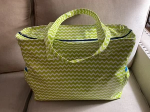 MSC Tote/Diaper bag chevron lime grn/white/fully lined blu/12x18” oil cloth - Picture 1 of 7