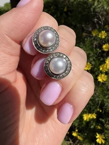 DAVID YURMAN PEARL DIAMOND EARRINGS - Picture 1 of 15