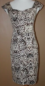 Andrew Marc Brown Ivory Sheath Dress Fitted Cap Sleeves Stretch 4 - Picture 1 of 6