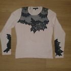 COAST Jumper Size Small S Pale Pink Long Sleeve Black Lace Mesh Fine Knit Ladies