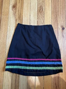 Talbots Kids Size 8 mid length black skirt Pink Green Blue Stripe - Picture 1 of 3