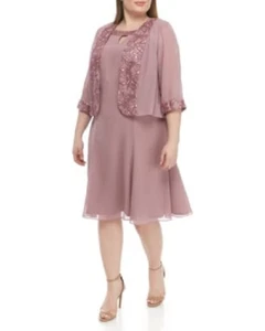 NEW LE BOS PINK ROSE EMBELLISHED JACKET DRESS SIZE 16 W 18 W WOMEN PLUS $140 - Picture 1 of 2