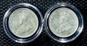 RARE 1927 STRAITS SETTLEMENTS 10 CENT Silver Coin Ø18mm 2Pcs(+FREE1 coin) #18822