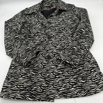 Sandro Lightweight Jacket Coat Zebra Animal Print Button Front Black Tan M — 第 1/4 张图片