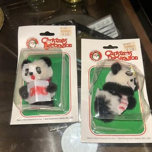 Set of 2 Ernst Home Center Vintage Christmas Panda Bears 3” Ornaments Decor - Picture 1 of 9