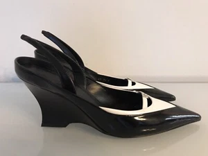 Givenchy RAVEN Pointed Toe Slingback Pump Wedge Shoe Black White 39.5 EU $995+ - Picture 1 of 8