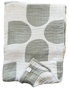 NORDSTROM Sage Green Cotton Throw Blanket | 50x70 Waffle Geometric EUC - Picture 1 of 7