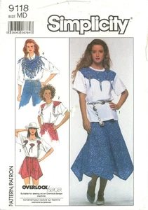 Simplicity 9118 Shorts, Gored Skirt w Handkerchief Hem, Shirt, Fringe Scarf Sz M - Picture 1 of 5