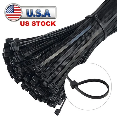 100 BLACK/WHITE CABLE ZIP TIES Heavy Duty UV Resistant UL 4 8 14 18 20" - Image 1 of 4