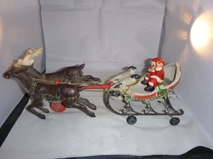 ANTIQUE Santa Sleigh With Reindeer Cast Iron Vintage Christmas RARE - Picture 1 of 9