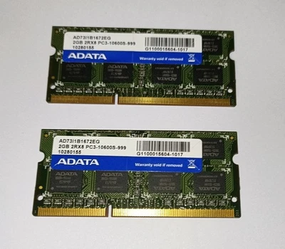 2X SCHEDA RAM 2GB ADATA AD73I1B1672EG PC3-10600S-999 DDR3 -1333MHz SODIMM - Immagine 1 di 2