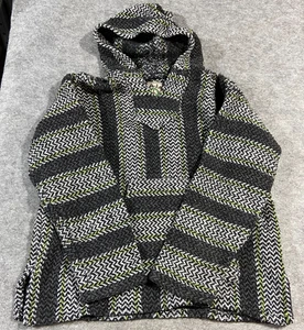 Baja Joe 90s Hoodie Rasta Striped Pullover Small Vintage Mexican Drug Rug Poncho - Bild 1 von 11