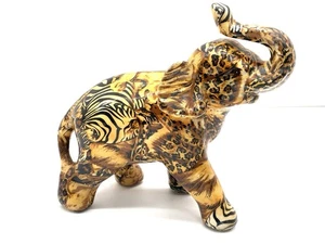 Vintage La Vie Safari Collection Patchwork Keramik Elefant Rüssel Up Figur - Bild 1 von 7