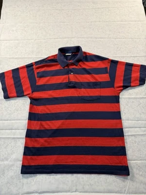 Mens Vintage Red & Navy Blue Rugby Stripe Puritan Polo - Image 1 of 4