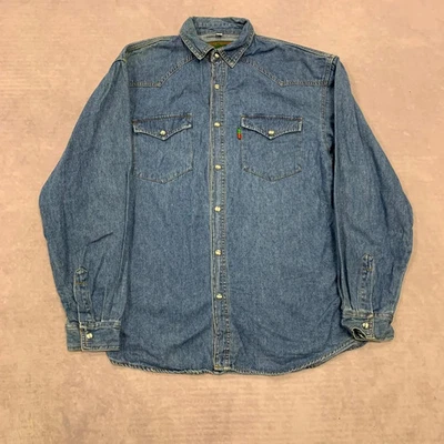Винтажная западная рубашка джинсовая с длинным рукавом верхняя юбка с нагрудными карманами мужская S - Изображение 1 из 4