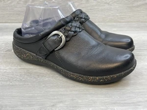 Aetrex Libby Damen 9 schwarz Clog Leder Schuhe geflochtener Riemen Orthese Komfort - Bild 1 von 11