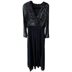XSCAPE Navy Blue Sequin Gown Dress 10 NWT Long Sleeve Formal Mother Bride - Picture 1 of 10