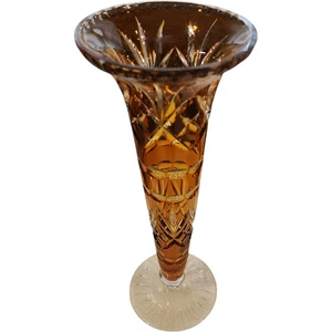 Vaso tromba cristallo taglio ambra vintage taglio a mano cristallo di Boemia - Foto 1 di 6