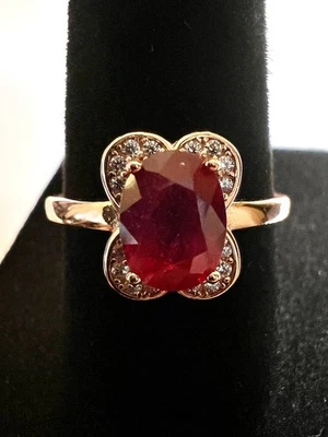 14k Rose Gold Natural Ruby And Sapphire Art Deco Ring Oval 2.0ctw 925 - Image 1 of 4