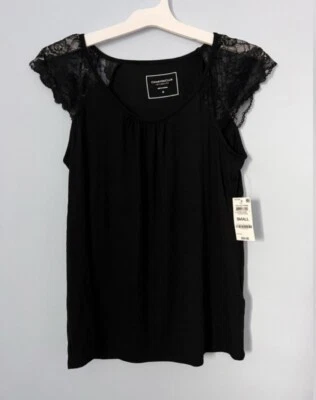 Conjunto de pijama Charter Club negro con acento de encaje para mujer Foto 1 de 4