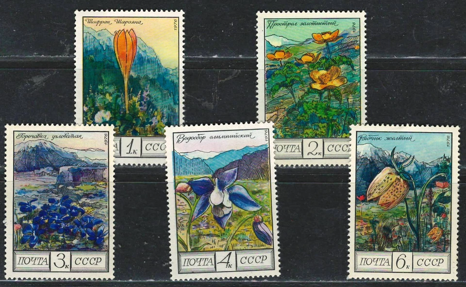 RUSSIA USSR CCCP 1976 VF MNH Stamps Set Scott # 4505-09  " Flowers " - Image 1 of 1