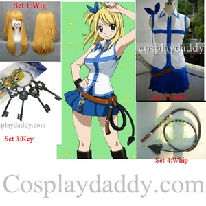 Fairy Tail Lucy Heartfilia Cosplay Costume Outfit+keys+Whip+Wig - Picture 1 of 6