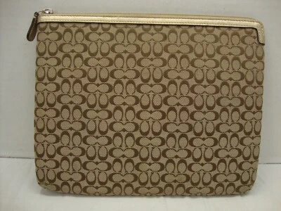 Coach Brown Signature Tablet/ iPad Case Holder Zip 8x10inches Padded Pouch Logo - Image 1 of 4