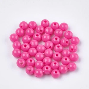 100 Opaque Plastic Beads Round Dark Pink 6mm Hole: 1.8mm US Seller 1622 - Picture 1 of 3