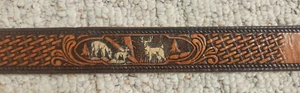 Vollnarbiges Rindsleder Western Gürtel Riemen Brushy Creek Tooled Hirsch Elch Gr. 38 - Bild 1 von 13