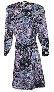 NWT Jones New York Midi Dress Blue Pink Long Sleeve Belted Career L $99 - Picture 1 of 8