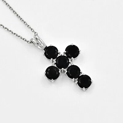 Collar Colgante Cruz Santa Espinela Negra Corte Natural 5mm Plata de Ley 925 Foto 1 de 4