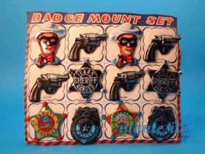 VINTAGE LONE RANGER SHERIFF & DEPUTY BADGES MOUNT SET on DISPLAY CARD JAPAN 1960 - Picture 1 of 5