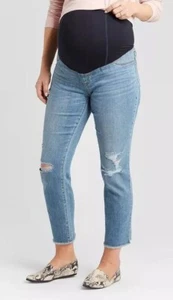 Isabel Maternity by Ingrid & High Rise Regular Crop Jeans Distressed, Blue, 00 - Picture 1 of 6