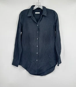 Equipment Femme Womens Black Silk Collared Long Sleeve Button Top Sz XS - Picture 1 of 5