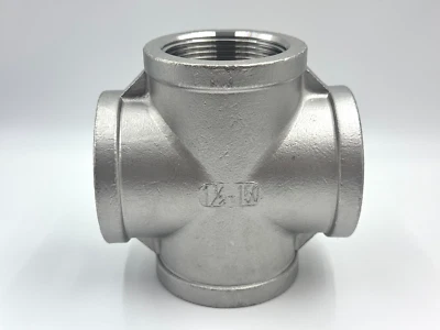 STAINLESS STEEL 4 WAY 11/2" NPT PIPE CROSS UNION  HEAVY DUTY CAST CLASS 150 - Image 1 of 3