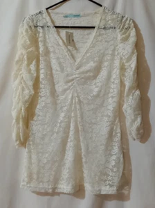 Elfenbein Spitze Top Bluse Medium Lagenlook leicht Maurices Neu mit Etikett - Bild 1 von 6