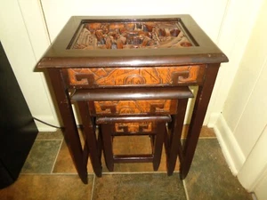 Vtg Three 3 Piece Set Chinese Japanese Nesting Tables Oriental McM Deco Style - Picture 1 of 20