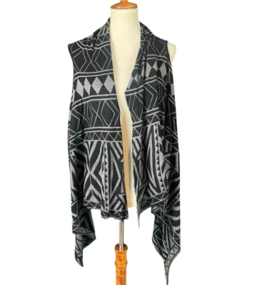 Chaleco Karen Kane Negro Gris Cortina Abierto Mujer Talla Mediana Grande Y2k Geométrico Foto 1 de 4