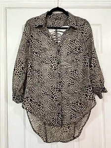 Moda Web Mujer Talla XL Blusa Top Túnica Transparente Camisa Abotonada Estampado Leopardo - Imagen 1 de 10
