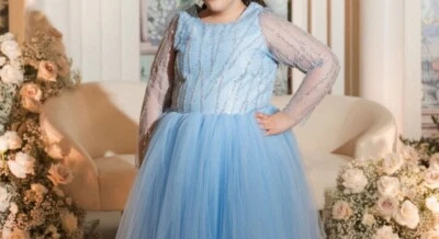 Blue Sparkly Long Wedding Dress For Young Girl - Image 1 of 3
