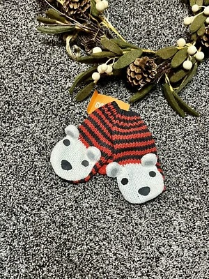 NUEVO CON ETIQUETAS Gymboree Bebé Niño Oso Mitones Tejidos a Mano Rojo Marrón Rayas Talla 4t-5t NUEVO Foto 1 de 4
