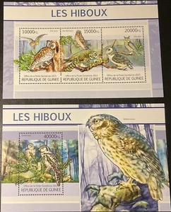 REPUBLICA DE GUINEA 2013. Búhos. 2 Hojas Bloque (1 HB 3v + 1 HB 1v) NHM - Imagen 1 de 1