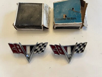 Nos gm par de 1964-67 Chevelle Nova Impala Camaro bandera guardabarros emblema gm#3840318 Foto 1 de 4
