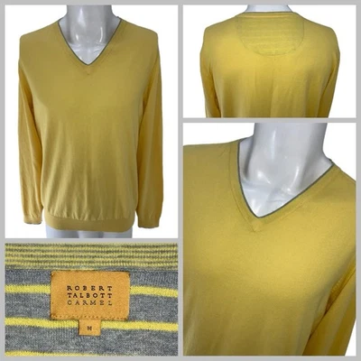Robert Talbott Carmel Sweater Men M Yellow Cotton Silk Cashmere V-Neck YGI X5-37 - Image 1 of 4