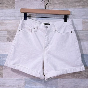 Pantalones cortos de mezclilla BANANA REPUBLIC tiro alto línea A blancos con puños elásticos para mujer 4 27 - Imagen 1 de 5