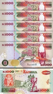 Zambia 1000 Kwacha 1992, UNC, 5 Pcs LOT, Consecutive, P-40a, Sign 11 - Image 1 of 4