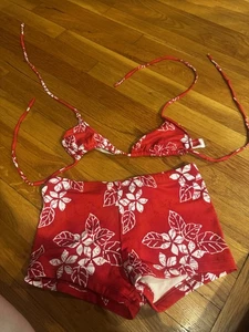 Vintage Junior Girl’s Floral Espirit Beach Bikini Red White XS Board Shorts 90s - Picture 1 of 8