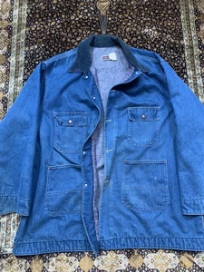 Vtg Big Mac Denim Chore Coat Blanket Lined Corduroy Collar Mens 56 - Picture 1 of 17