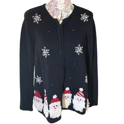 Cardigã suéter de malha Natal preto Papai Noel L Grandmacore Cottagecore - Imagem 1 de 4
